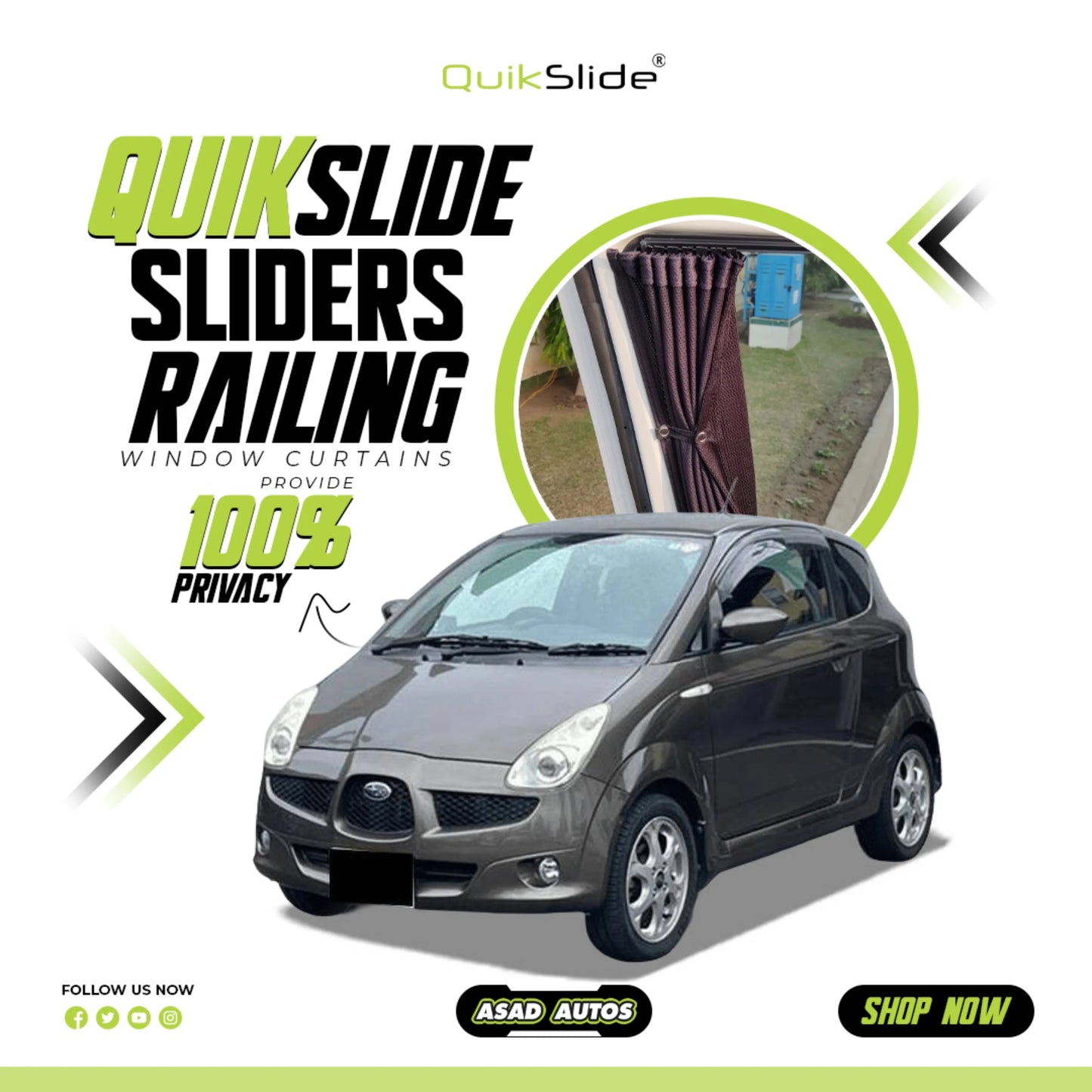 QuikSlide Sliders Railing Curtains for Subaru R2 Gen 1 2003 - 2010
