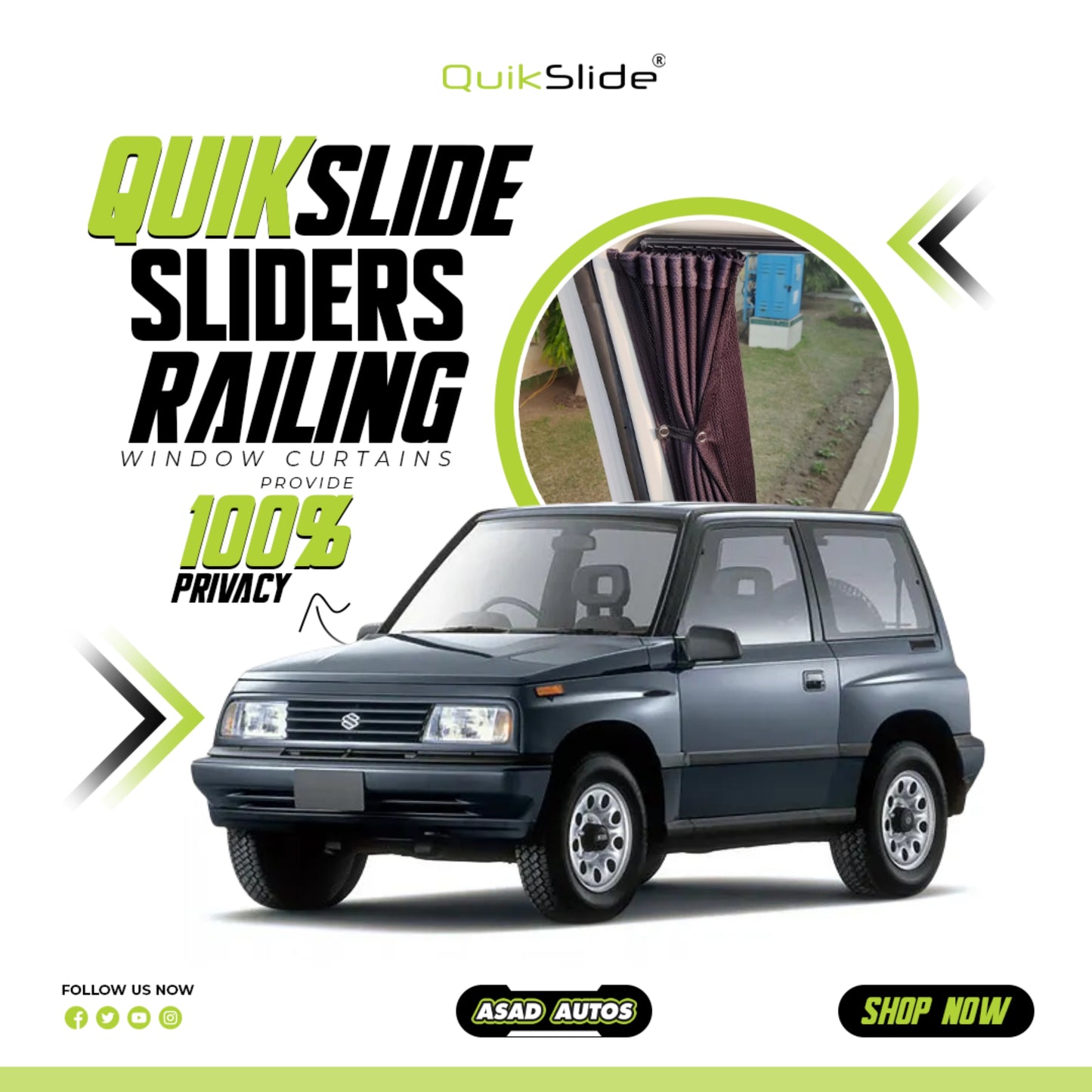 QuikSlide Sliders Railing Curtains for Suzuki Vitara Gen1 (1988-2006) – Premium Privacy & Sun Protection"