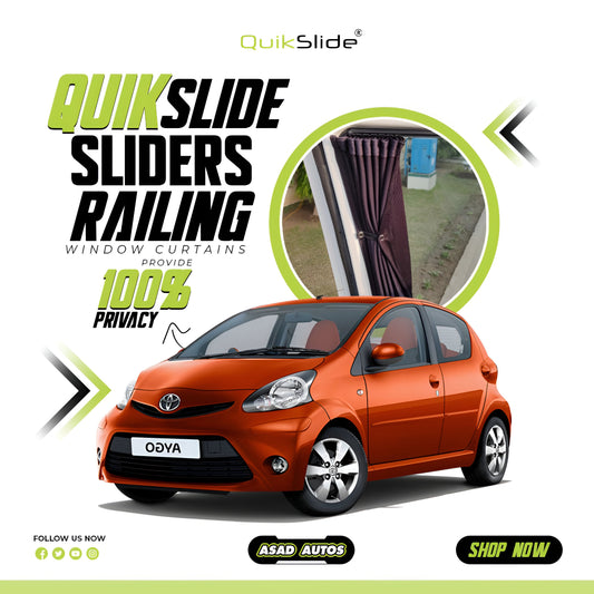 QuikSlide Sliders Railing Curtains for Toyota Aygo (2005-2014) – Stylish Custom Fit Privacy Shades with Sun Protection and UV Block"