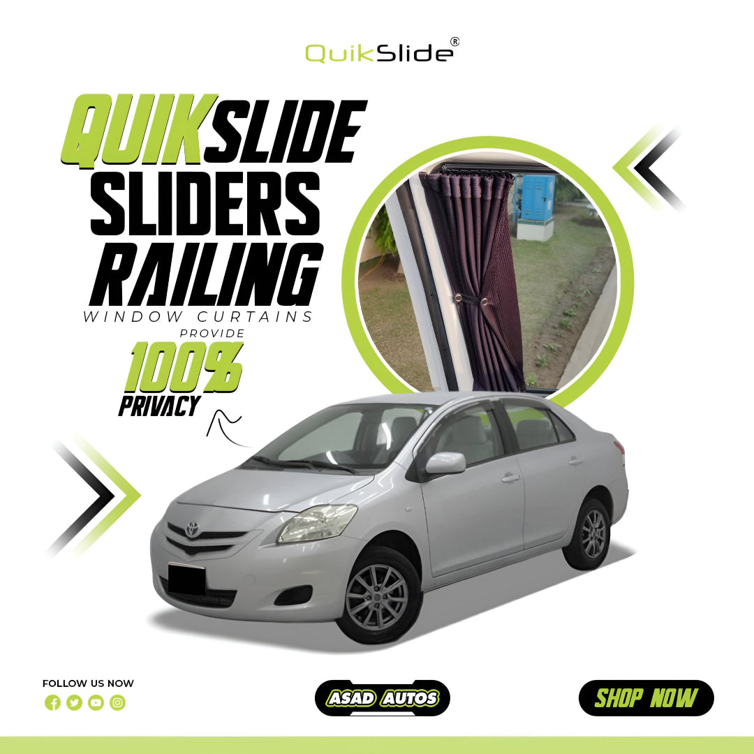 QuikSlide Sliders Railing Curtains for Toyota Belta (2005-2012) – Custom Fit Premium Privacy Shades with Sun Protection and UV Resistance"