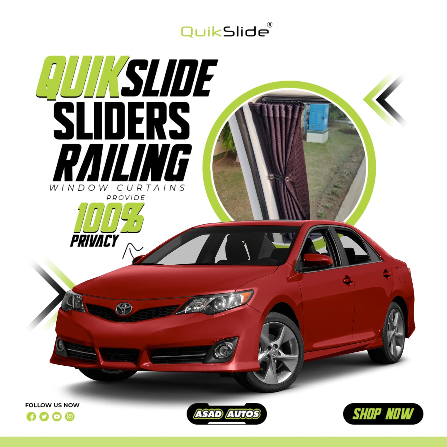 QuikSlide Sliders Railing Curtains for Toyota Camry XV50 (2012–2017) – Premium Sunshade Window Curtains