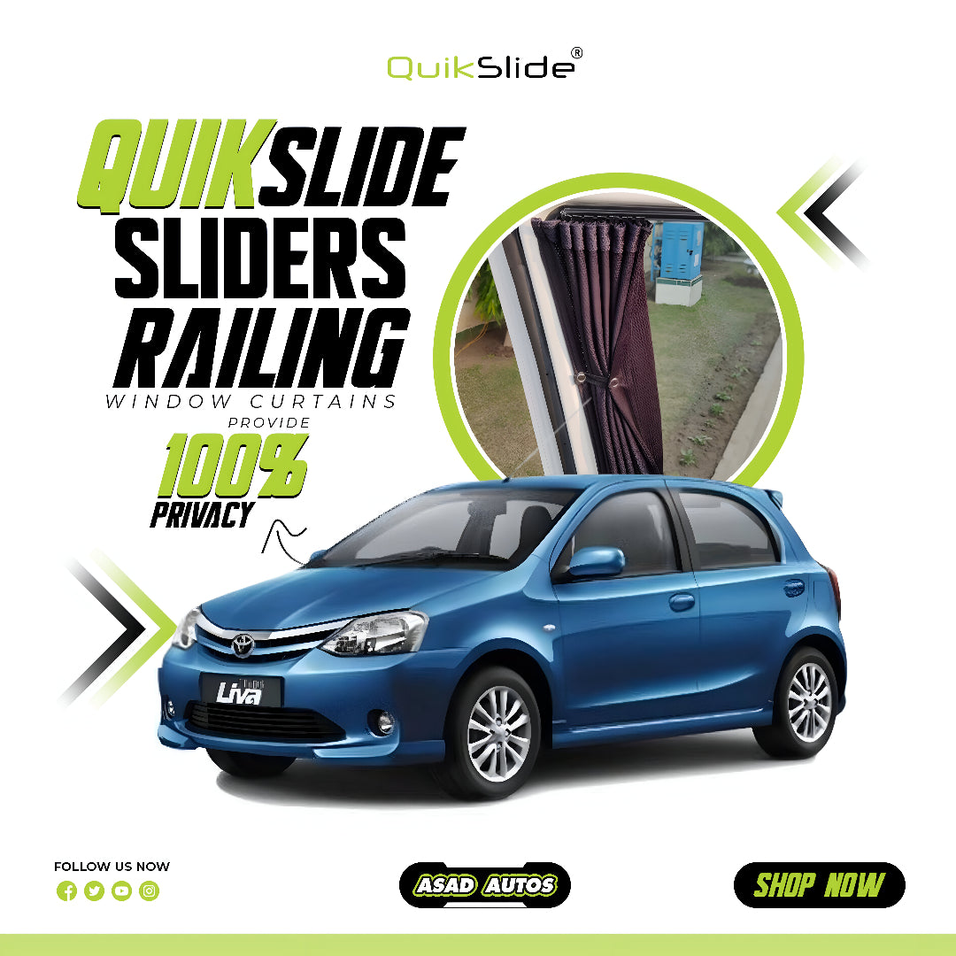 QuikSlide Sliders Railing Curtains for Toyota Etios (2013-2023) – Custom Fit Privacy Shades for Superior Sun Protection and UV Block"