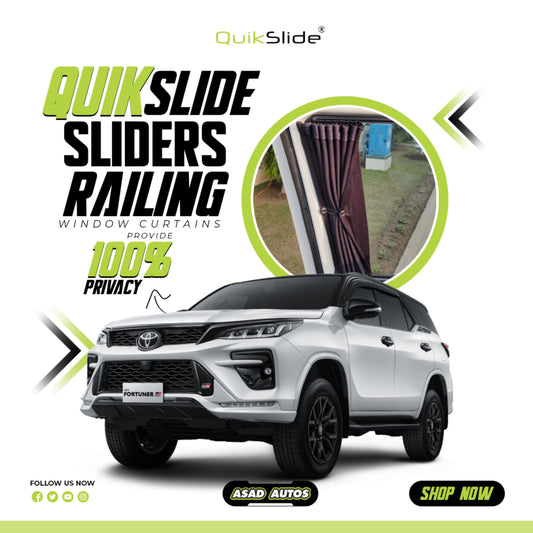 QuikSlide Sliders Railing Curtains for Toyota Fortuner (2016-2023) – Custom Fit Premium Privacy Shades with Sun Protection and UV Block"