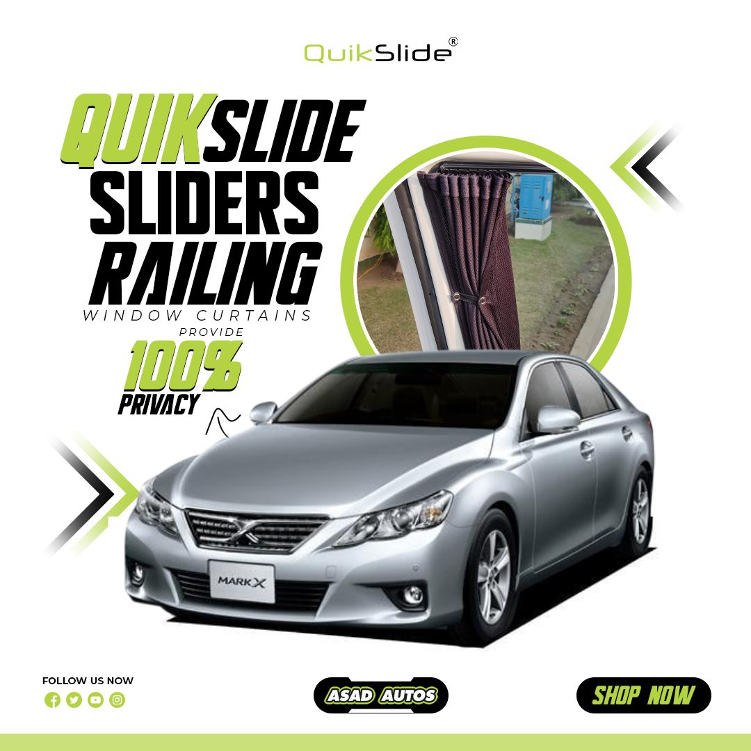 QuikSlide Sliders Railing Curtains for Toyota Mark X 2nd Gen (2010-2017) – Premium Privacy and Sun Protection