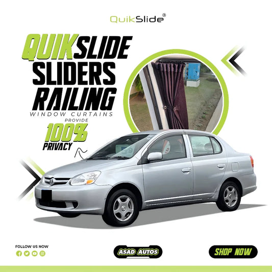 QuikSlide Sliders Railing Curtains for Toyota Platz Echo XP10 (2002-2005) | Sunshade & Privacy