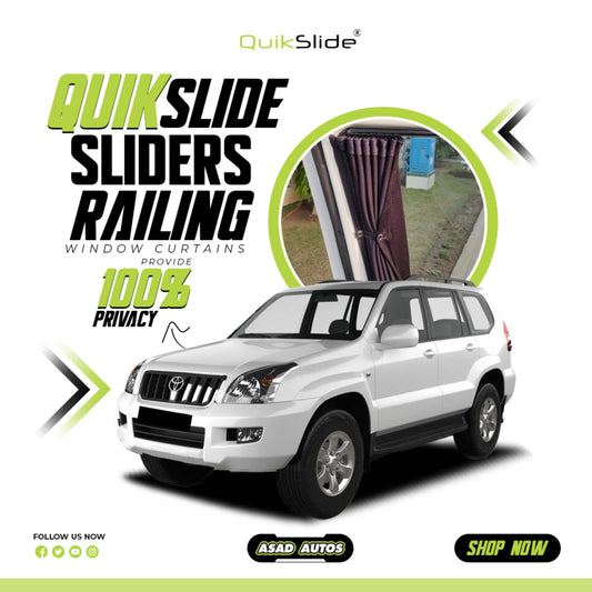 QuikSlide Sliders Railing Curtains for Toyota Prado J120 (2002-2009) | Sunshade & Privacy