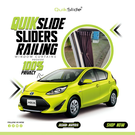 QuikSlide Sliders Railing Curtains installed in Toyota Aqua / Prius C (2011-2021)"