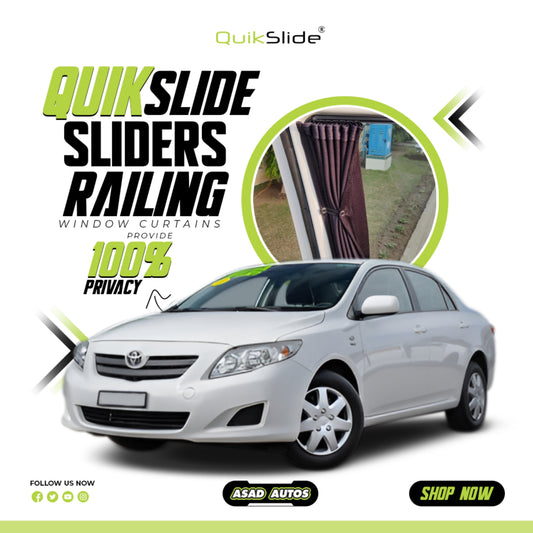 QuikSlide Sliders Railing Curtains installed in Toyota Corolla 2008-2014"