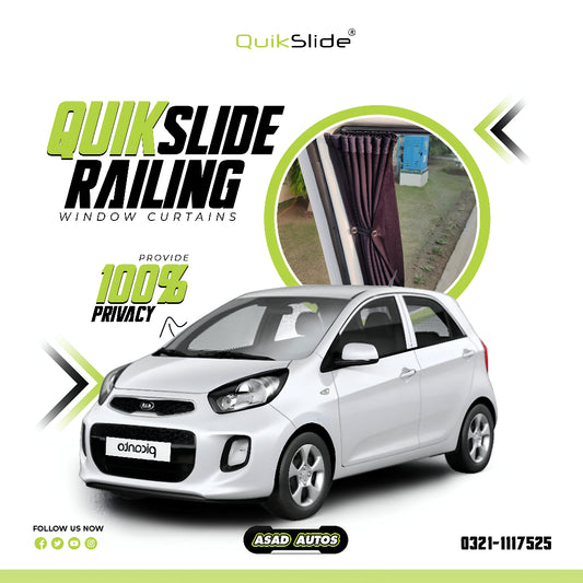 QuikSlide Sliders railing curtains installed in Kia Picanto