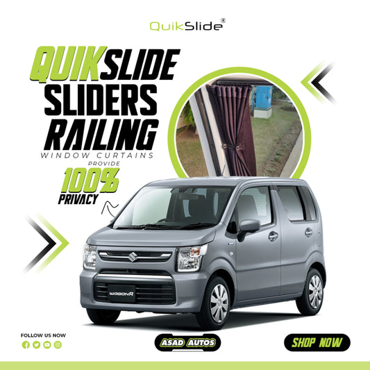 QuikSlide sliders railing curtains Suzuki WagonR 2017-2023, Suzuki WagonR 6th generation window curtains,