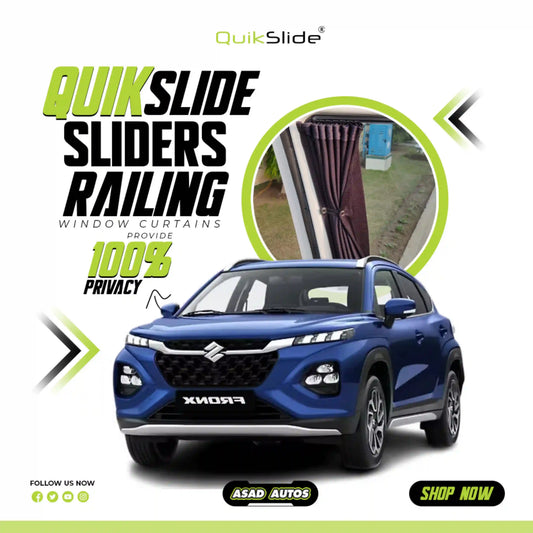 QuikSlide sliding railing curtains installed on Suzuki Fronx 2023 to 2026 windows