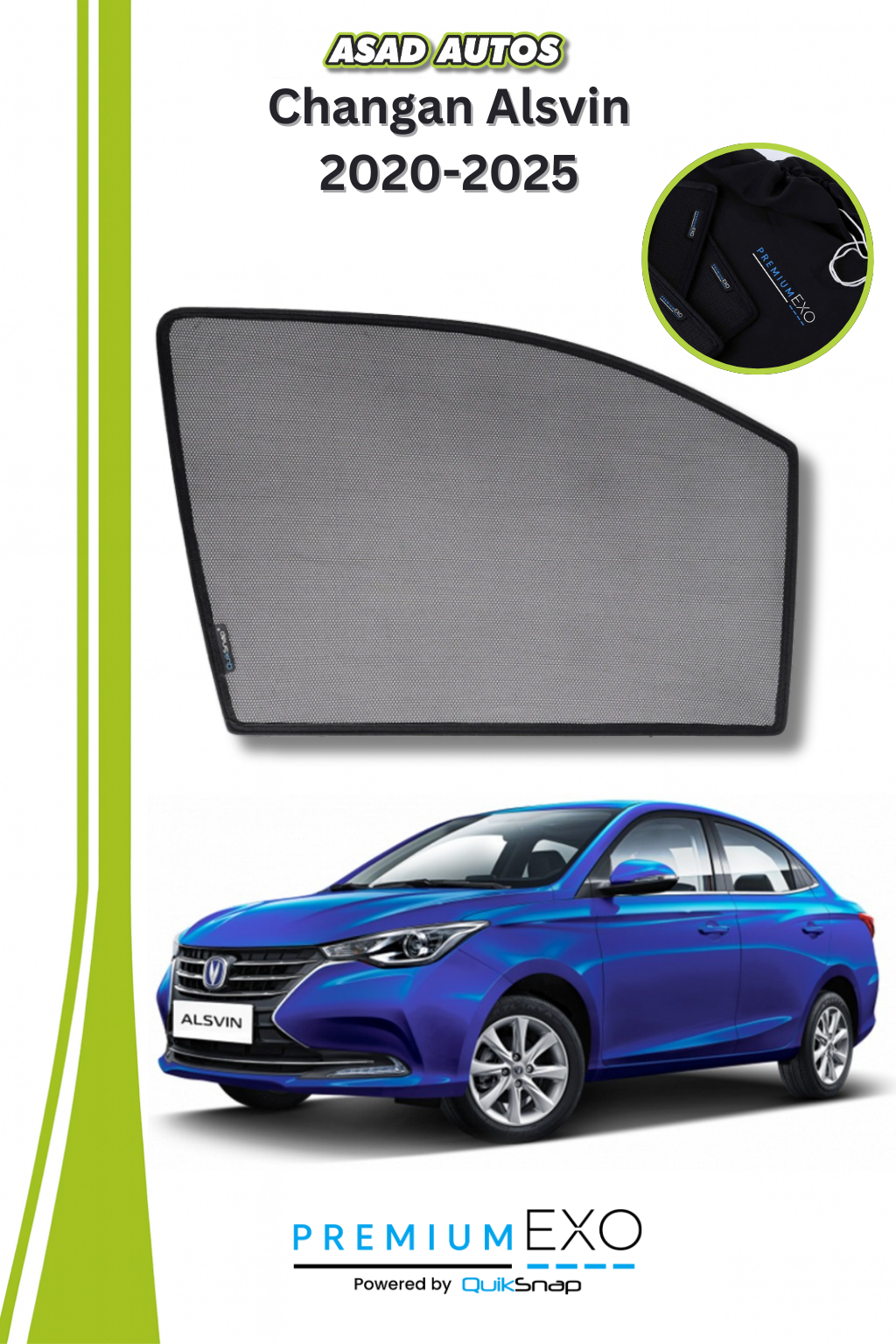 Quik Snap Window Sun Shades (Car Pardy) For Changan Alsvin 2020-2023 Sedan