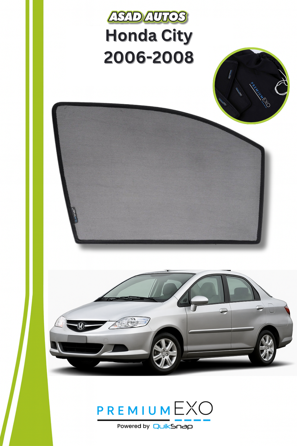 Quik Snap Window Sun Shades (Car Pardy) For Honda City 2006-2008 Sedan