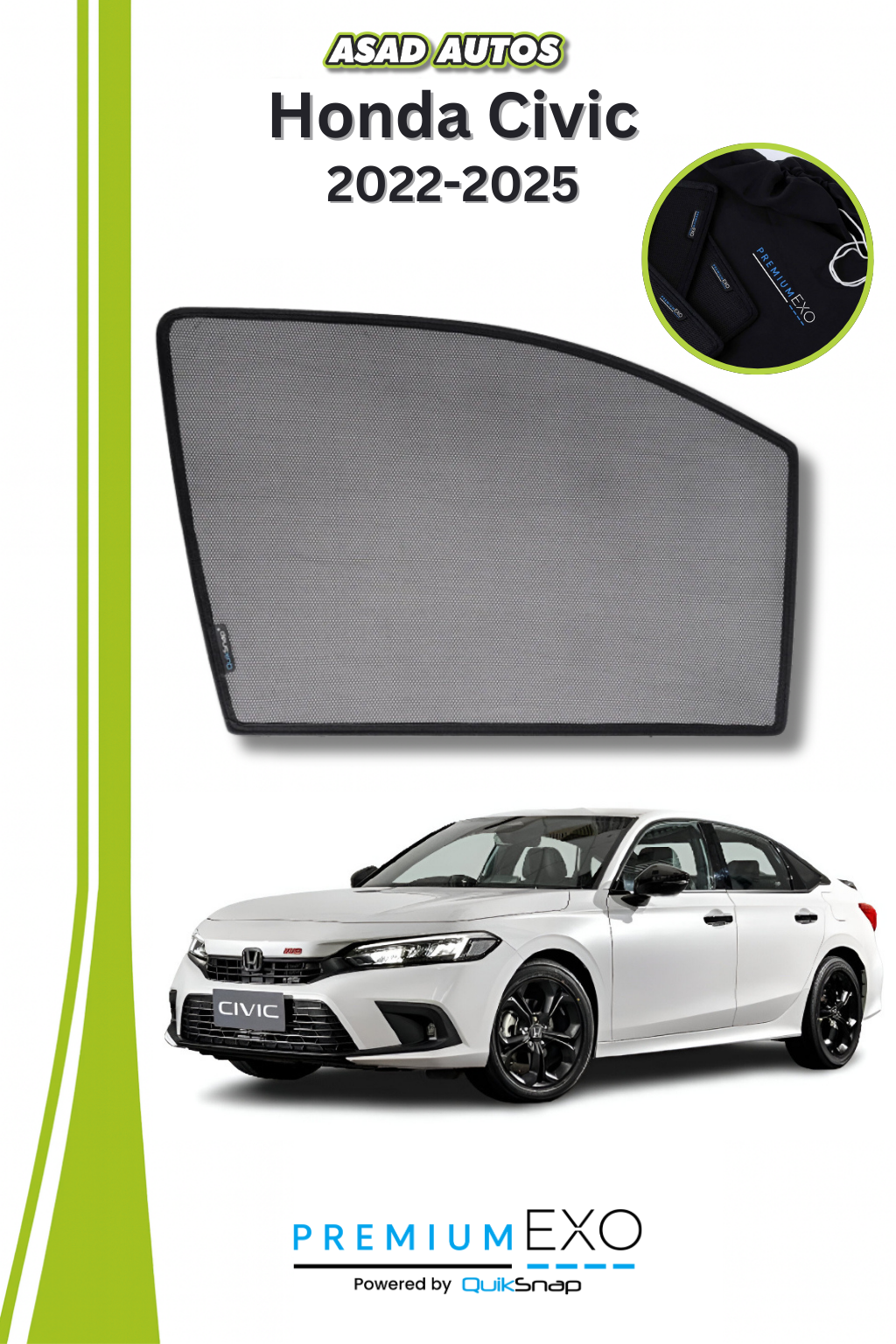 Quik Snap Window Sun Shades (Car Pardy) For Honda Civic 2022-2023 Sedan