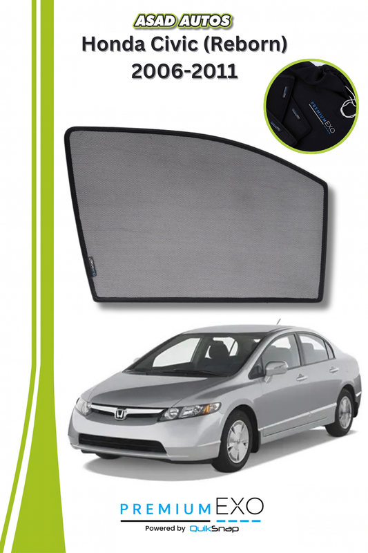 Quik Snap Window Sun Shades (Car Pardy) For Honda Civic (Reborn) 2006-2011 Sedan