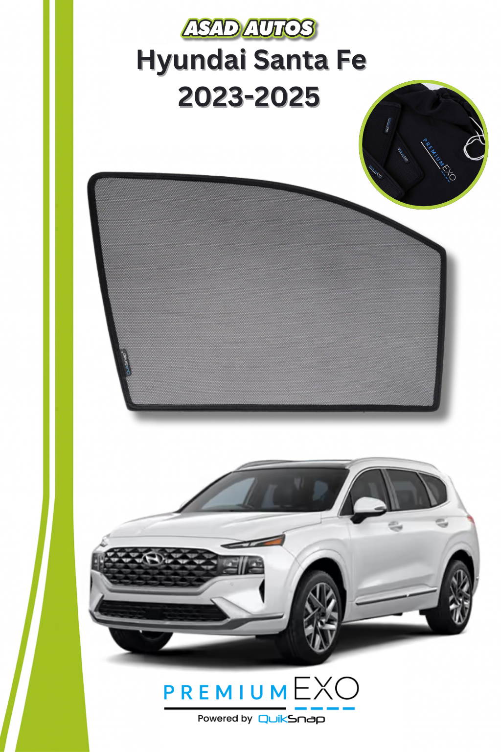 Quik Snap Window Sun Shades (Car Pardy) For Hyundai Santa Fe 2023-2024 SUV