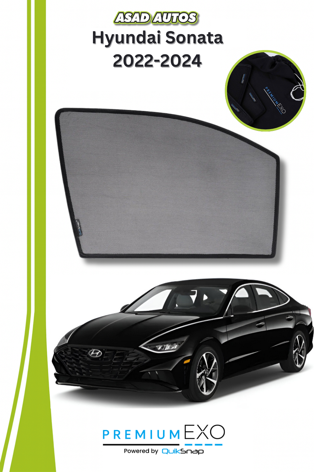 Quik Snap Window Sun Shades (Car Pardy) For Hyundai Sonata 2022-2023 VIP Sedan