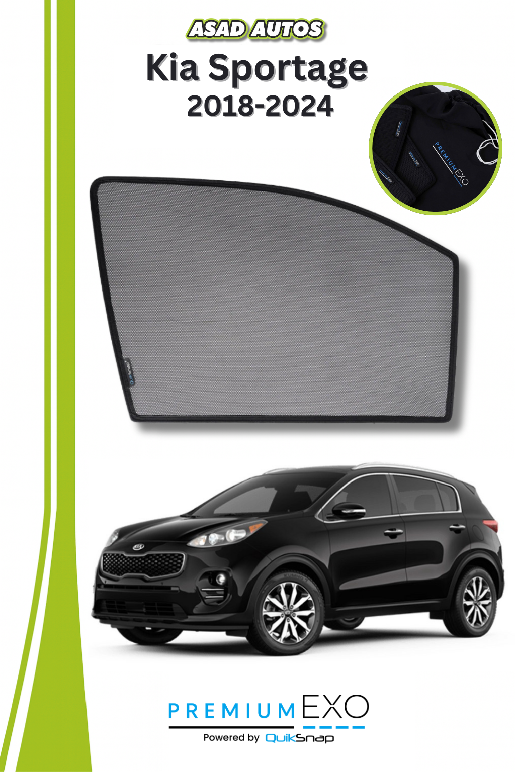 Quik Snap Window Sun Shades (Car Pardy) For Kia Sportage 2018-2023 Crossover