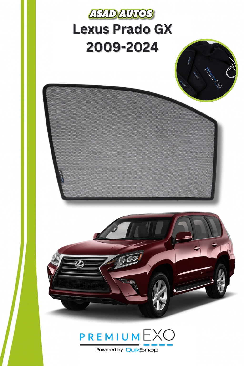 Quik Snap Window Sun Shades (Car Pardy) For Lexus Prado GX 2009-2023 SUV