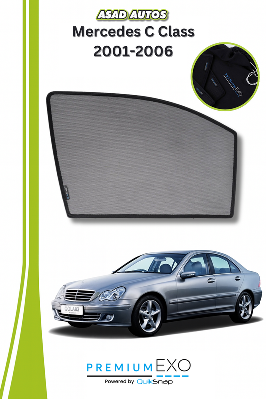 Quik Snap Window Sun Shades (Car Pardy) For Mercedes C Class 2001-2006 VIP Sedan