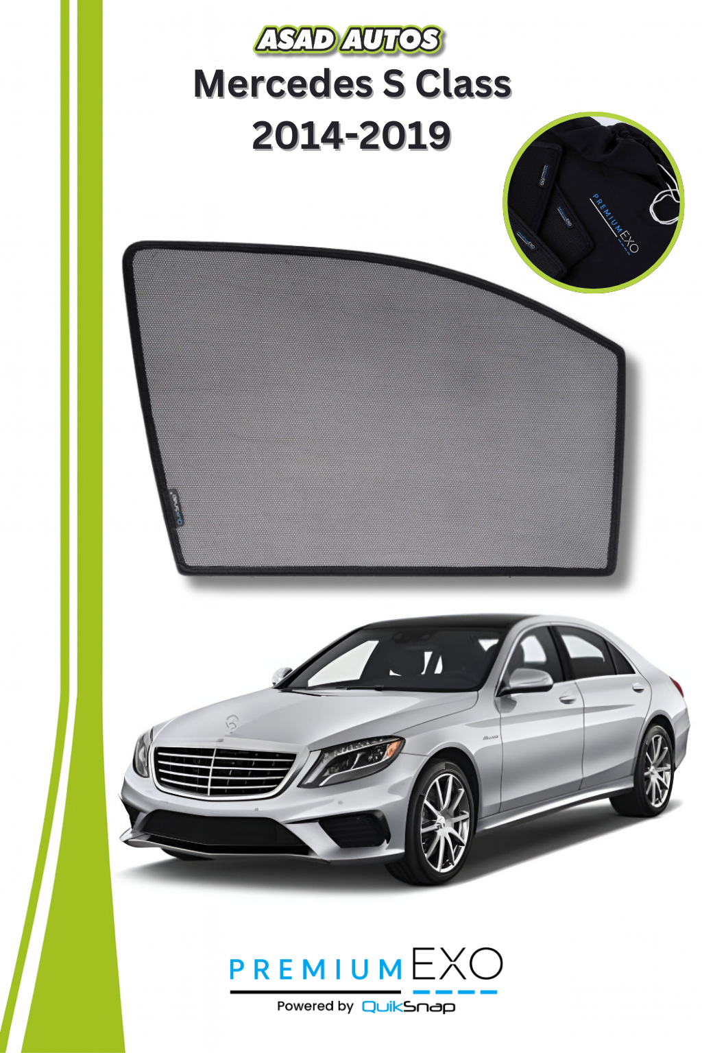 Quik Snap Window Sun Shades (Car Pardy) For Mercedes S Class 2014-2019 VIP Sedan