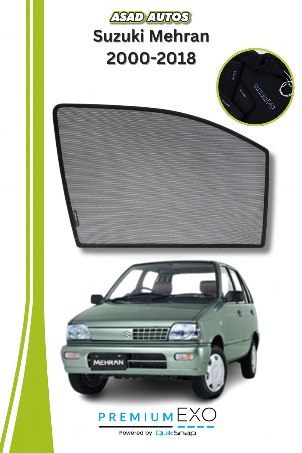Quik Snap Window Sun Shades (Car Pardy) For Suzuki Mehran 2000-2018 Hatchback