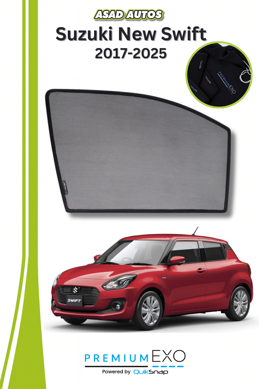 Quik Snap Window Sun Shades (Car Pardy) For Suzuki New Swift 2017-2023 Hatchback