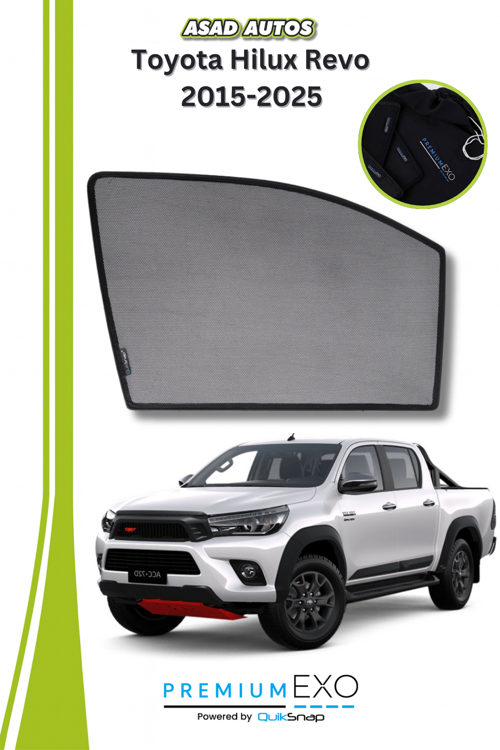 Quik Snap Window Sun Shades (Car Pardy) For Toyota Hilux Rivo 2015-2023 SUV
