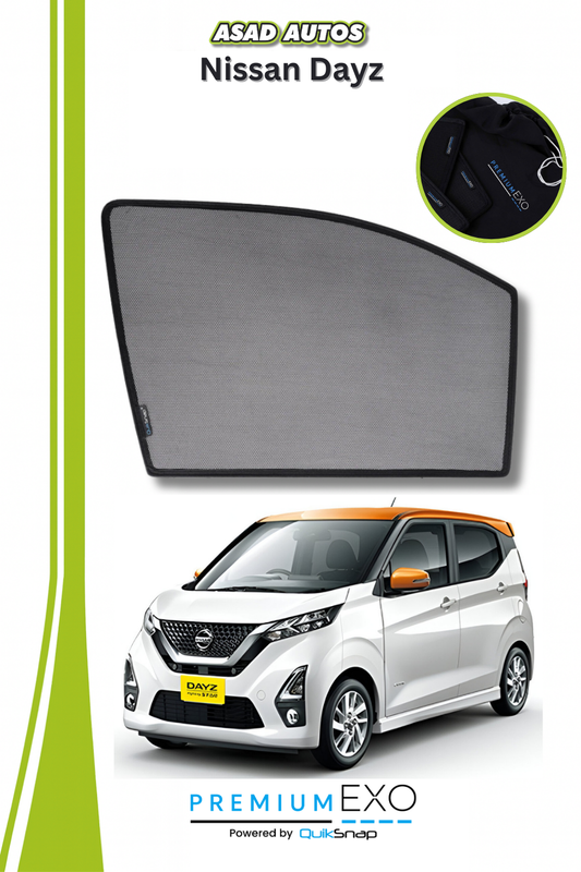 Quik Snap Window Sun Shades (Car Pardy) for Nissan Days – Custom-fit sunshades for UV protection, heat reduction, and enhanced privacy.