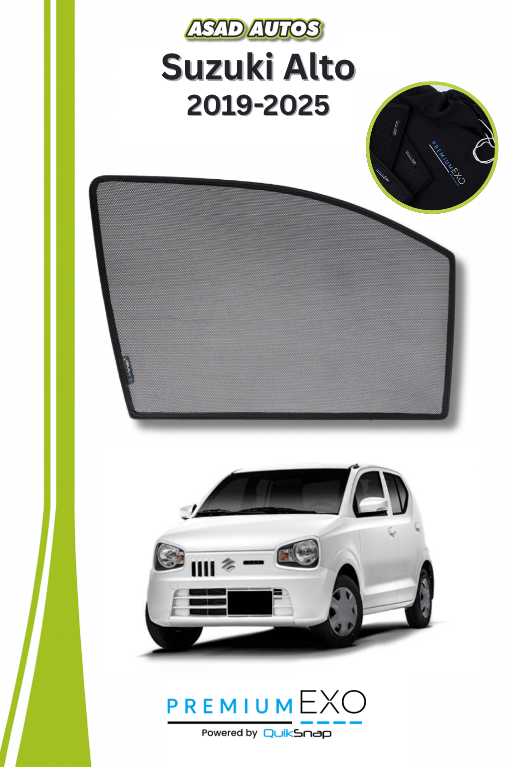 Quik Snap Window Sun Shades by Car Pardy for Suzuki Alto Hatchback 2019-2024 – UV Protection and Privacy