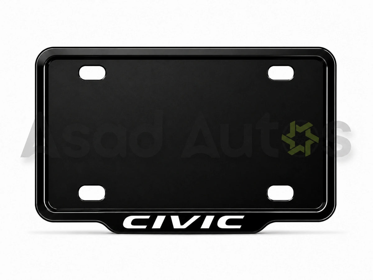 Raptic custom number plate frame-white-fitted on Honda Civic front plate area - Asad Autos