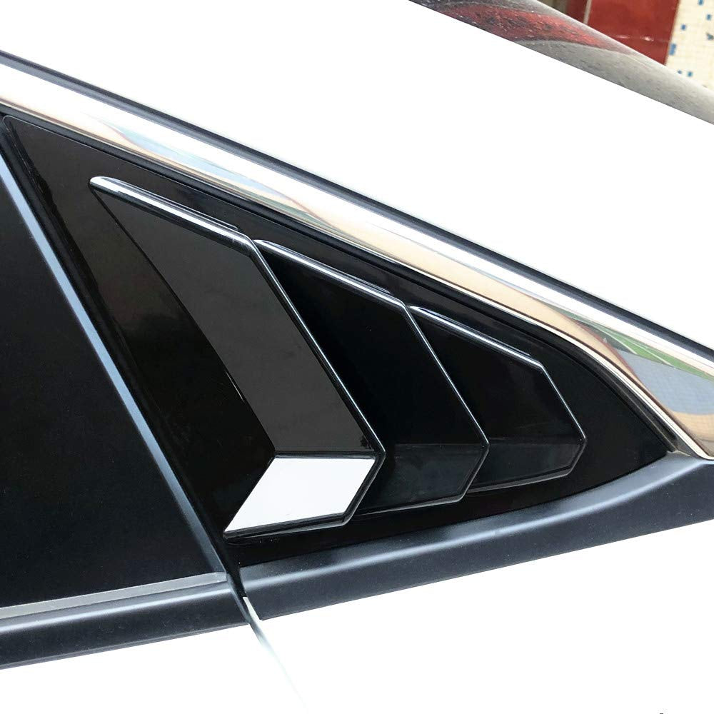 Rear Quarter Side Window Louvers for Honda Civic Sedan 10th Gen (2016-2021) in ABS plastic, 3-vent style with carbon fiber or black finish (2 pieces).