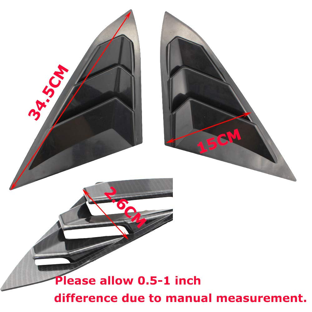 Rear Quarter Side Window Louvers for Honda Civic Sedan 10th Gen (2016-2021) in ABS plastic, 3-vent style with carbon fiber or black finish (2 pieces)
