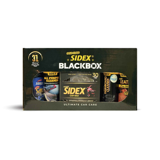 SIDEX Black Box Complete Car Care Kit – Leather & Tire Wax, Car Shampoo, Cleaner, Wax, Microfiber Cloth, Dashboard Cleaner & Perfume Card