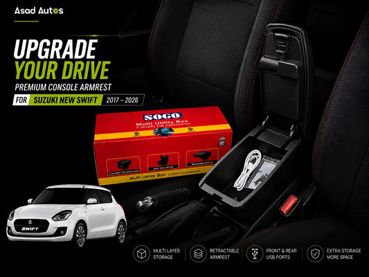 SOGO Wide Armrest Console Pad with USB Port for Suzuki Swift 2017-2026