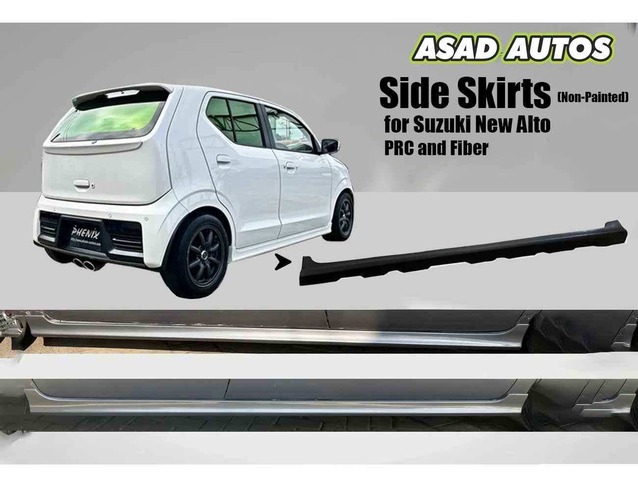 Side Skirts (Non-Painted) for Suzuki New Alto 2014 2025 – PRC and Fiber Options Available