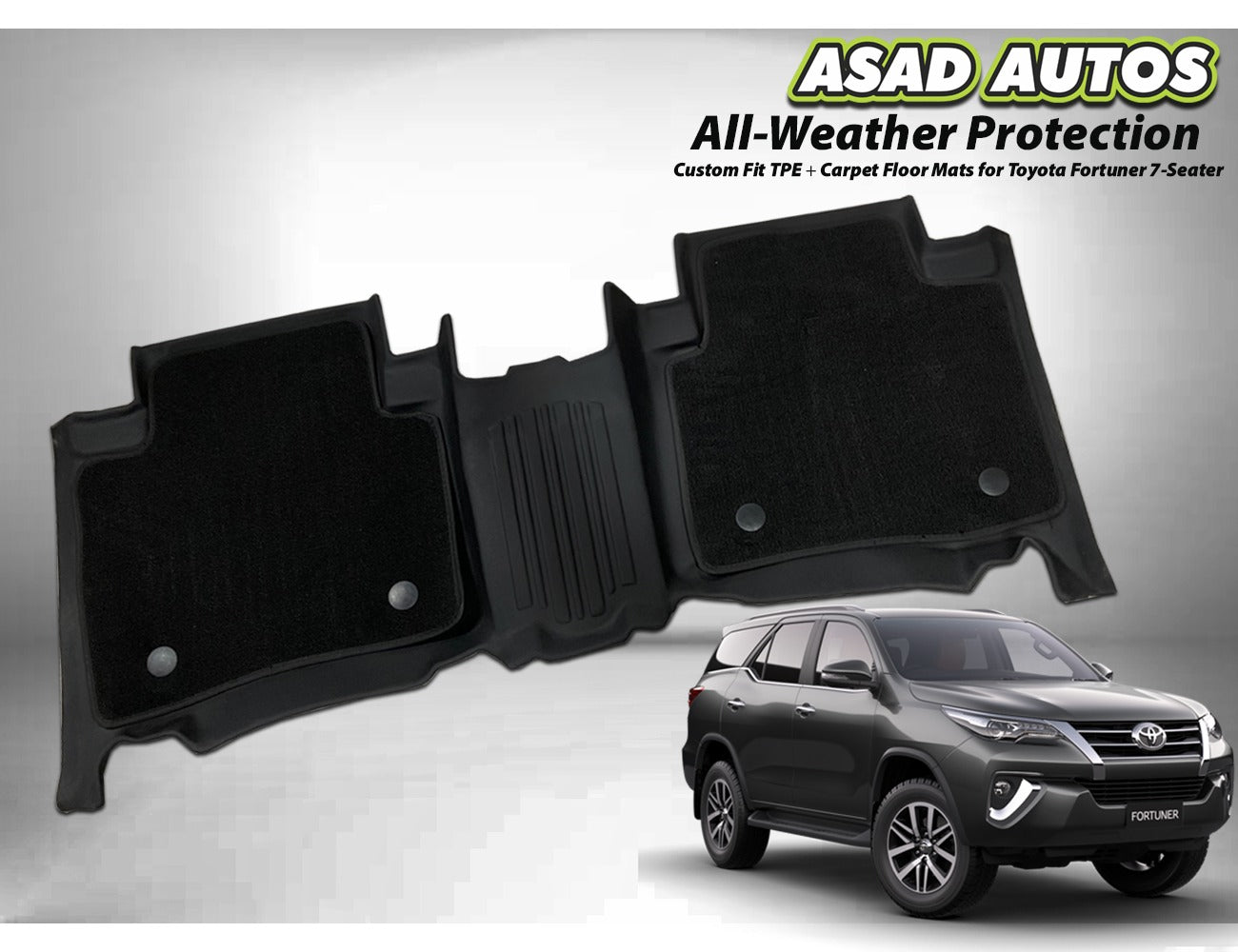 TPE + Carpet Floor Mat 7 Seater for Toyota Fortuner – Custom Fit All-Weather Luxury Mats