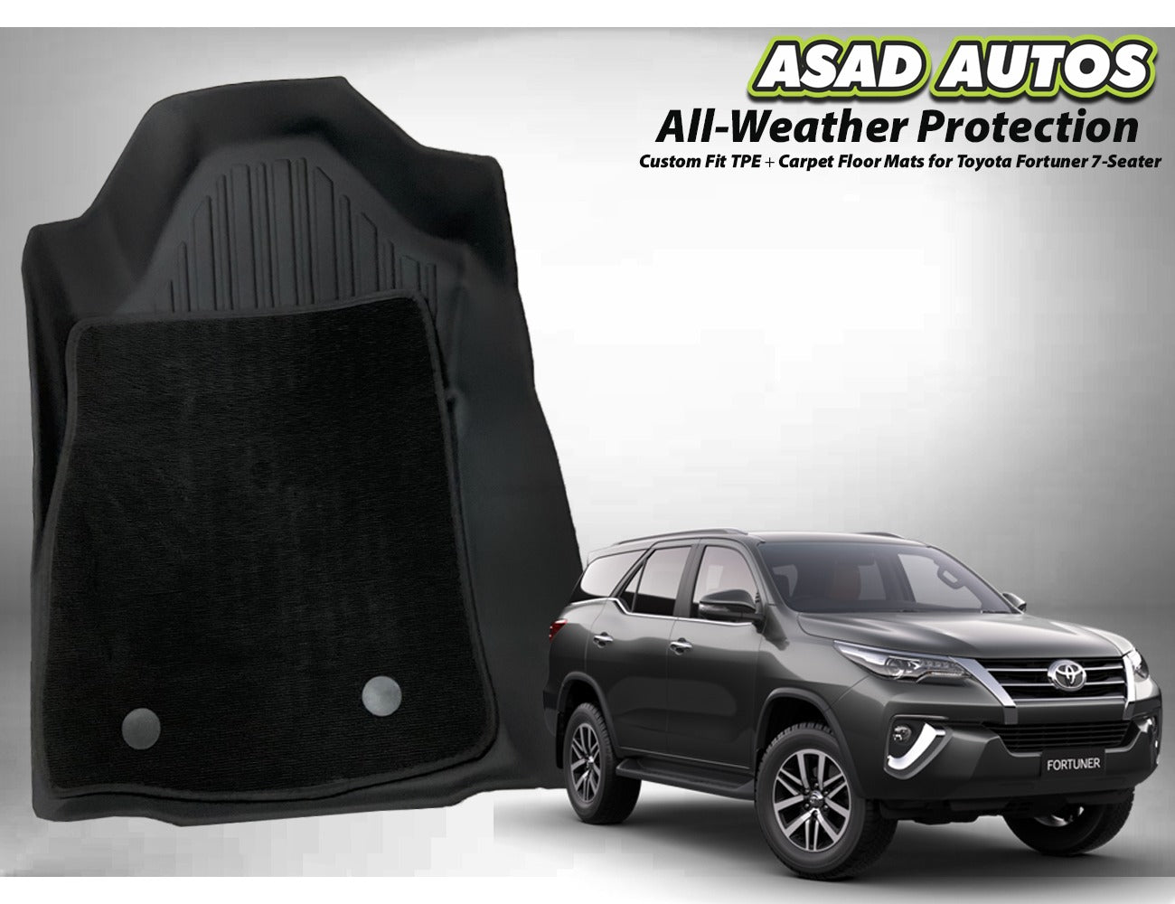 TPE + Carpet Floor Mat 7 Seater for Toyota Fortuner – Custom Fit All-Weather Luxury Mats