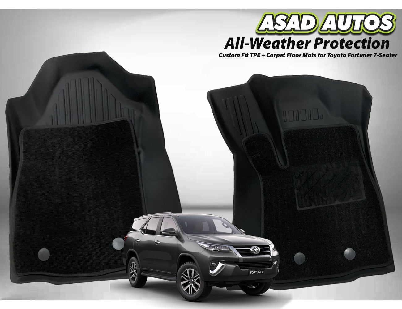 TPE + Carpet Floor Mat 7 Seater for Toyota Fortuner – Custom Fit All-Weather Luxury Mats