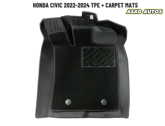 TPE + Carpet Floor Mats for Honda Civic 2022–2024 – Custom Fit All-Weather Interior Mats