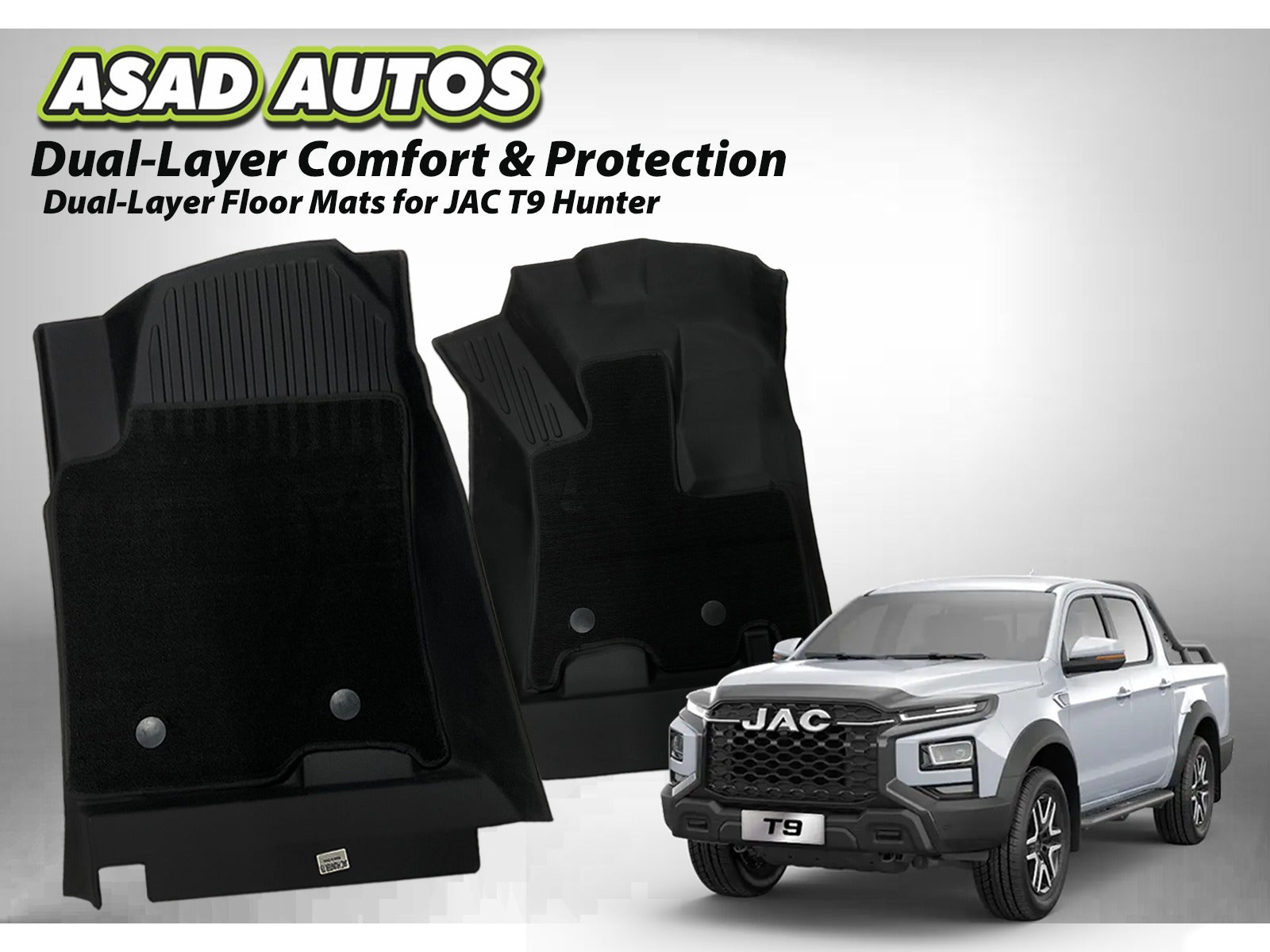 TPH + Carpet Floor Mats for JAC T9 Hunter – Luxury Comfort & All-Weather Protection