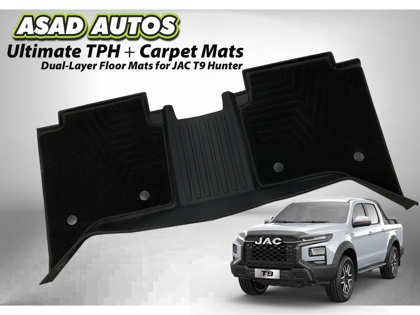 TPH + Carpet Floor Mats for JAC T9 Hunter – Luxury Comfort & All-Weather Protection