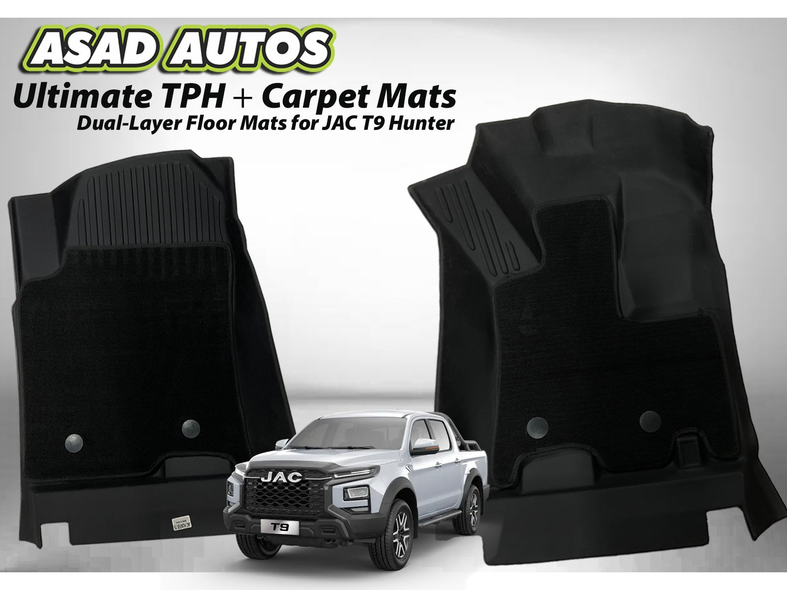TPH + Carpet Floor Mats for JAC T9 Hunter – Luxury Comfort & All-Weather Protection