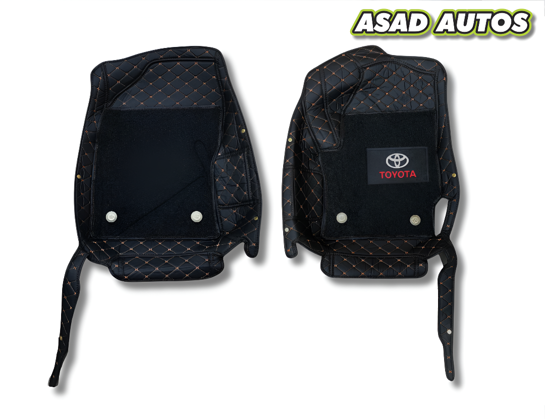 11D Floor Mats For Toyota Corolla (2014–2024) – Black Mix Thread with Black Grass Finish