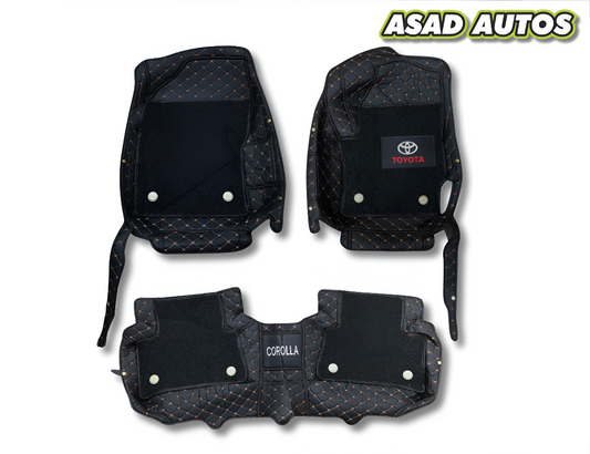 11D Floor Mats For Toyota Corolla (2014–2024) – Black Mix Thread with Black Grass Finish