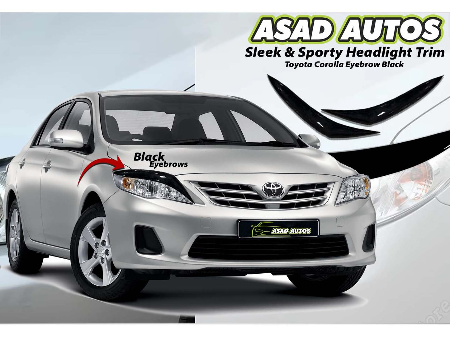 Toyota Corolla 2009-2014 Eyebrow Black – Sleek Headlight Trim, Sporty Look, Durable & Easy to Install for a Custom Upgrade