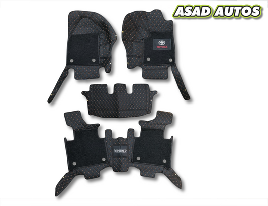 Toyota Fortuner 2017–2024 11D Floor Mats – Mix Thread Black with Black Grass | Full Coverage | Premium Custom Fit