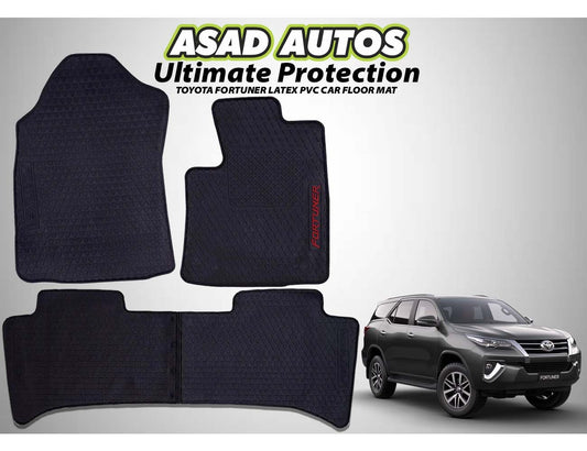 Toyota Fortuner 2014-2021 Latex PVC Car Floor Mats, featuring a custom fit, durable waterproof design, and all-weather protection for enhanced interior cleanliness.