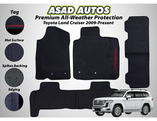 Toyota Land Cruiser 2009-Present Rubber Latex Car Floor Mats, providing premium all-weather protection, durability, and a custom-fit design for enhanced interior cleanliness.