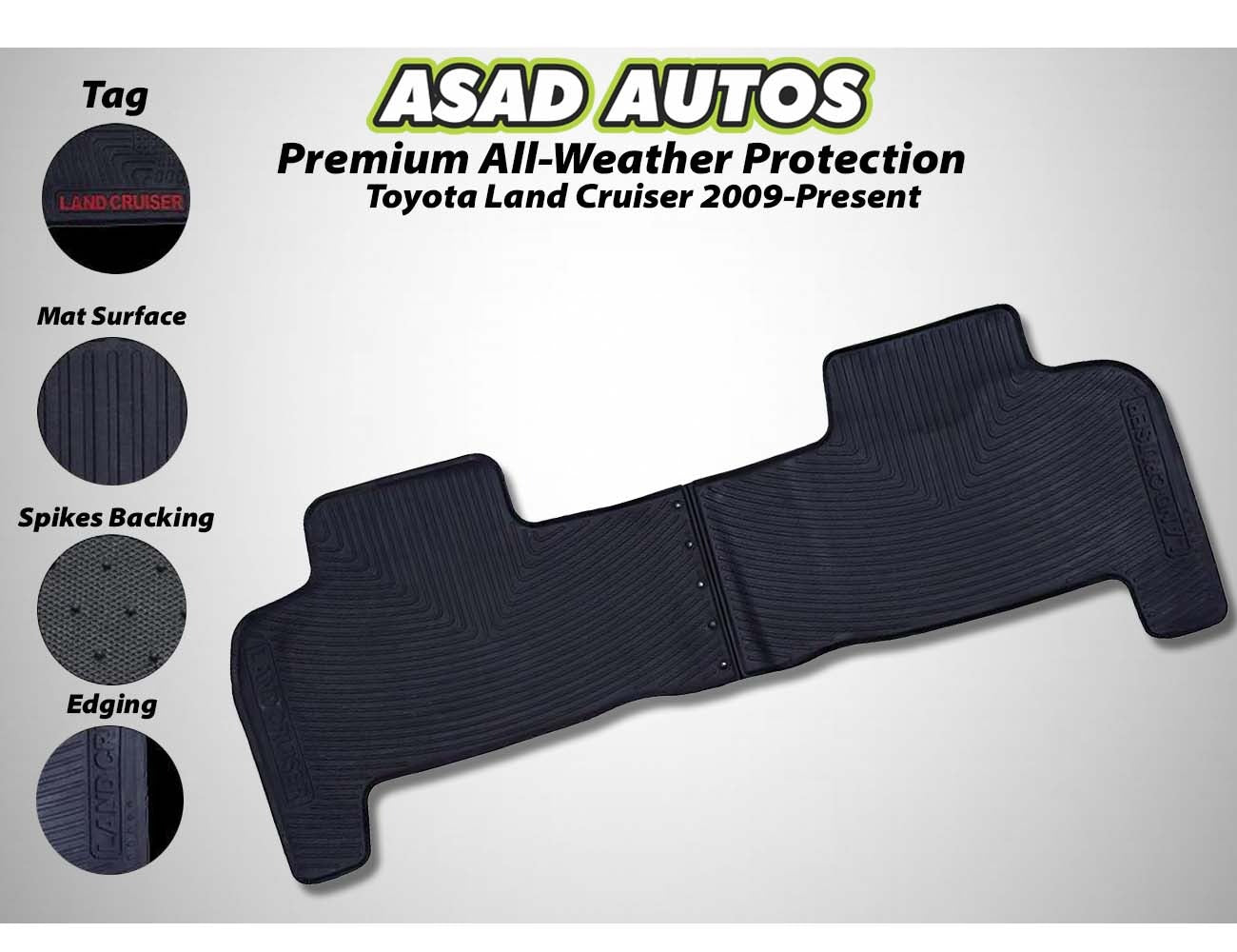 Toyota Land Cruiser 2009-Present Rubber Latex Car Floor Mats, providing premium all-weather protection, durability, and a custom-fit design for enhanced interior cleanliness.